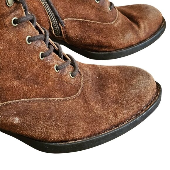 Born Vilma Womens Brown Suede Lace-Up Ankle Boots Side Zip Stacked Heel Size 9.5 - Picture 3 of 10